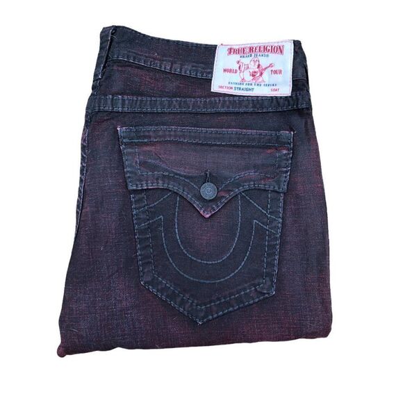 True Religion Jeans Size 40 STRAIGHT BIG T Black/Red - Picture 3 of 15